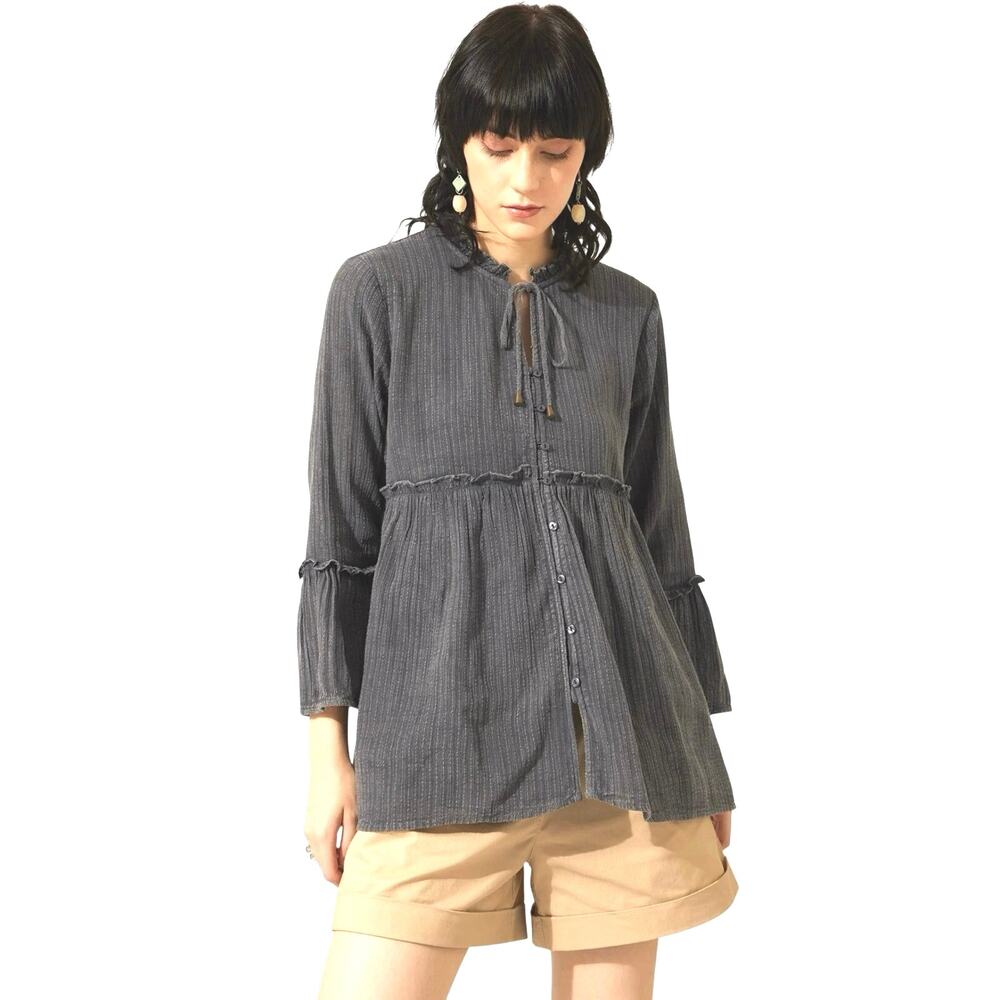 NWT Women’s Boho Kimmee Gray Wash Flared 3/4 Sleeve Babydoll Top
